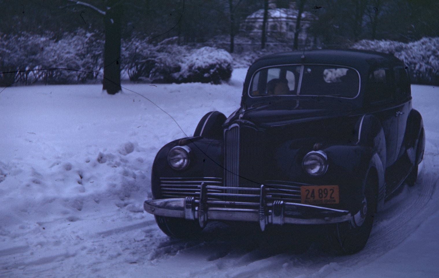 sl47 Slide 1940's  Baltimore Packard Classic Car Snow 666a