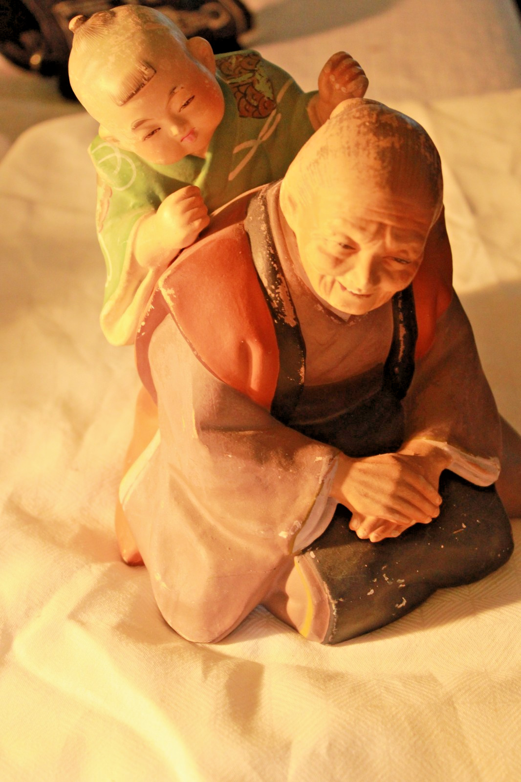 Vintage Hakata Clay Japanese Doll - Woman with Child on her Back Vintage Hakata Clay Japanese Doll - Woman with Child on her Back