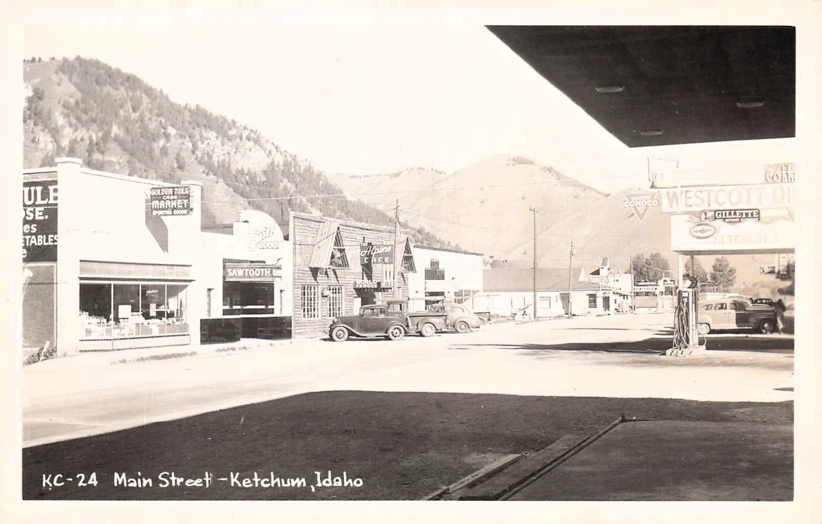 RPPC Ketchum Idaho Main Street Conoco Gas Station Downtown Photo Postcard 5A