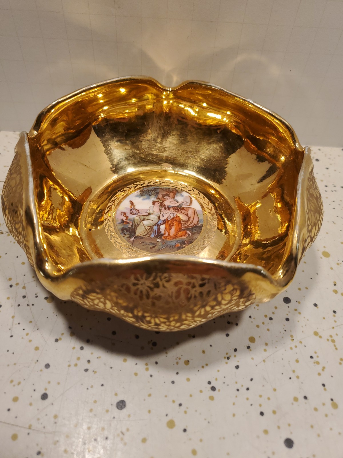 Antique LeMieux China Hand-Decorated Classical Women Scene 24k Gold Plated Bowl