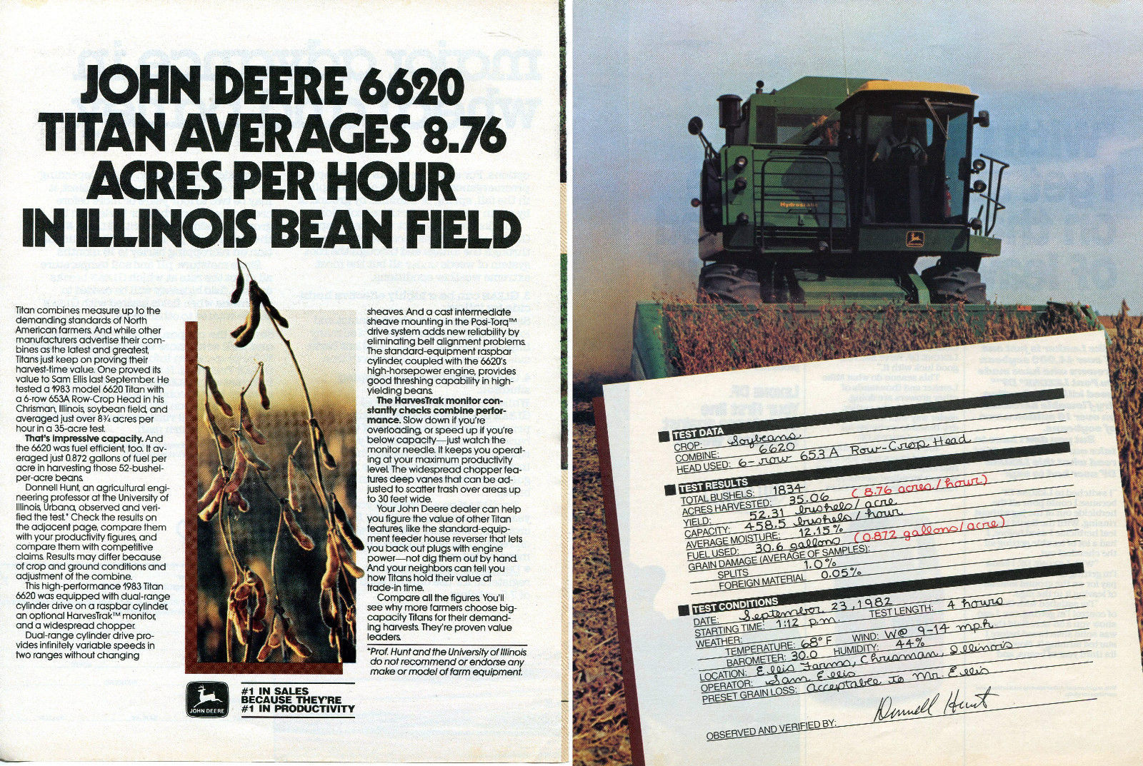 1983 2pg Print Ad of John Deere 6620 Titan Combine Tractor Illinois Bean Field 1983 2pg Print Ad of John Deere 6620 Titan Combine Tractor Illinois Bean Field