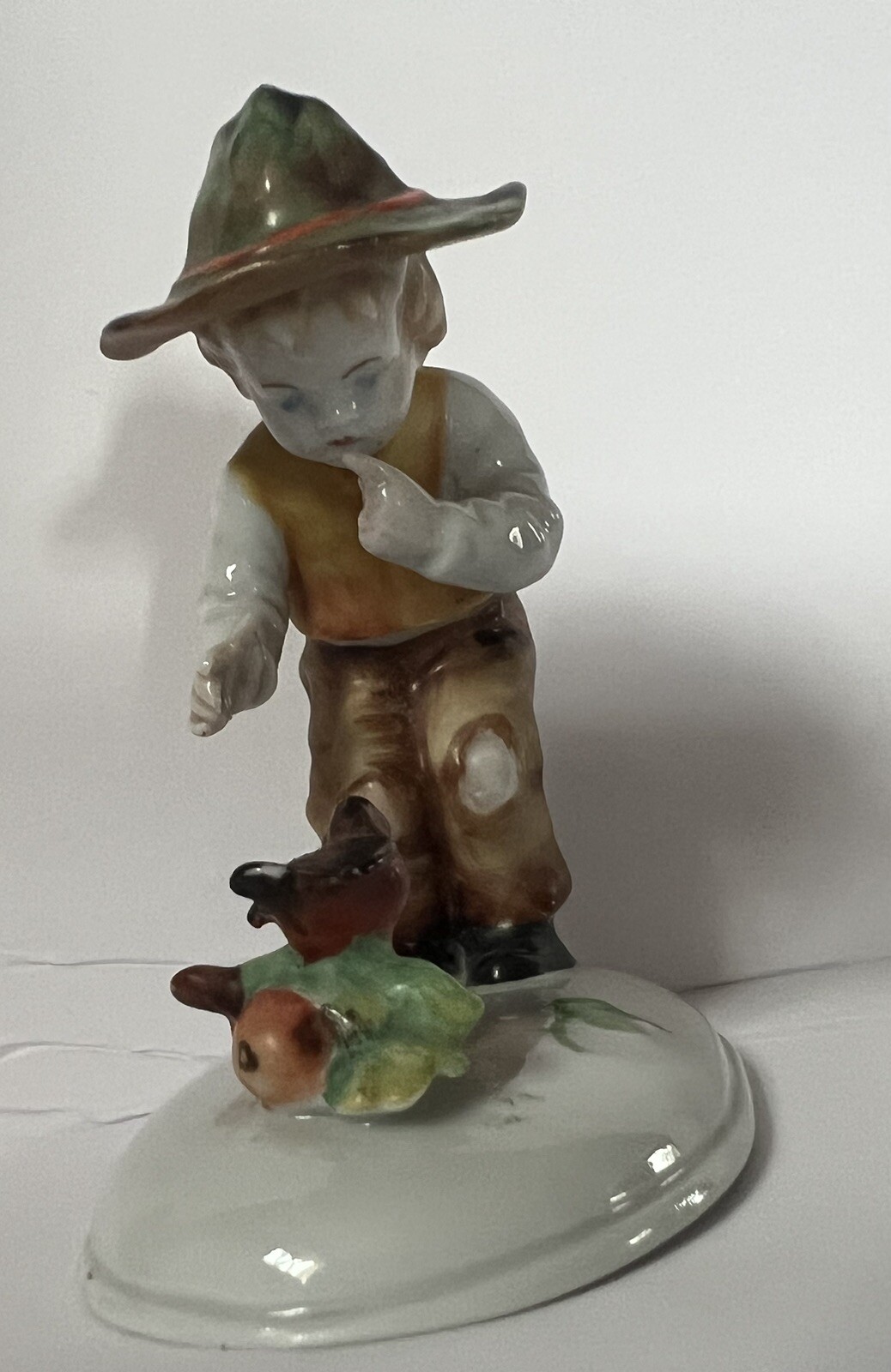 Vintage Metzler & Ortloff Farm Boy Bird Porcelain Figurine 3.5” Germany
