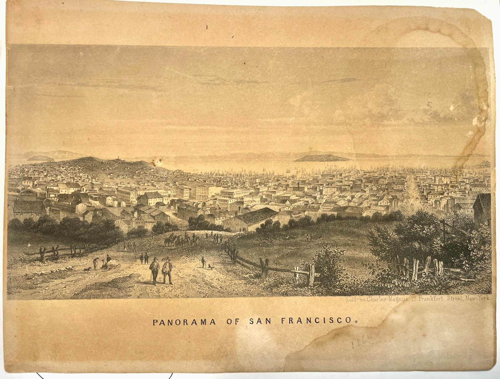 1864 Original Print San Francisco & Bay by Charles Magnus NY