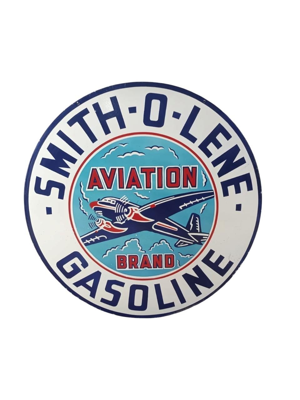Smith-o-lene  gasoline porcelain enamel sign 48 inches round 4 feet dsp sign