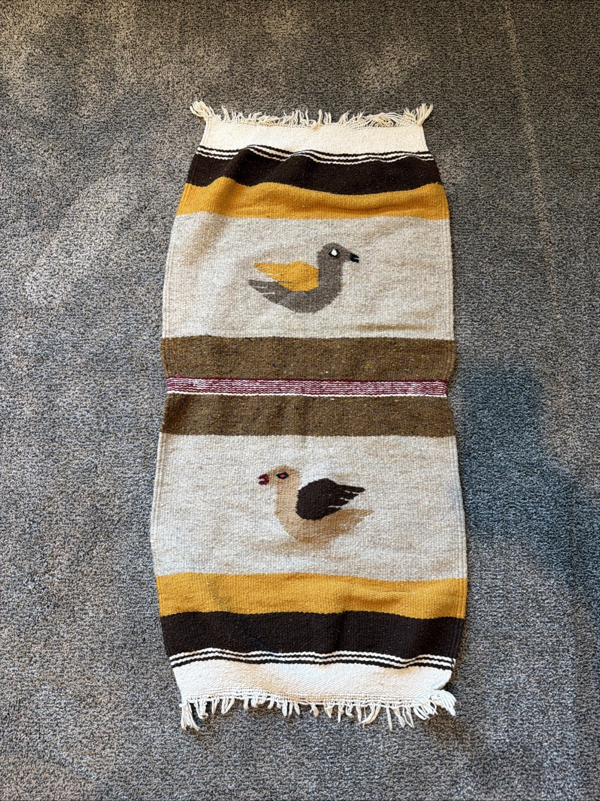 Vintage Bird Woven Carpet Wall Hanging Tapestry Fringe 36x18”