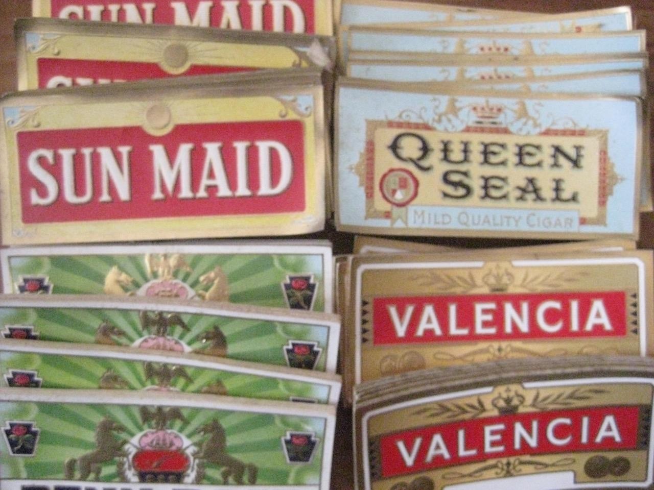 4 different cigar box labels 500+ labels Valencia Queen Seal Penn Rose Sun Maid