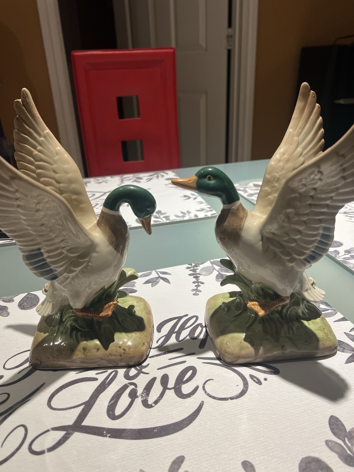 Pair Of Vintage fits & floyd Book End Mallard Duck -ceramic 