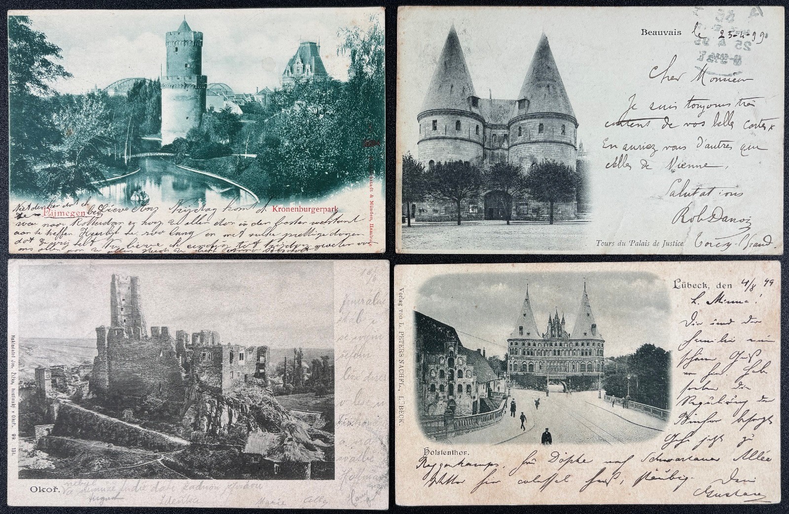 Lot of Four 1899 Antique Postcards Castles Posted Stamp Postmarked Europe Vintge Lot of Four 1899 Antique Postcards Castles Posted Stamp Postmarked Europe Vintge