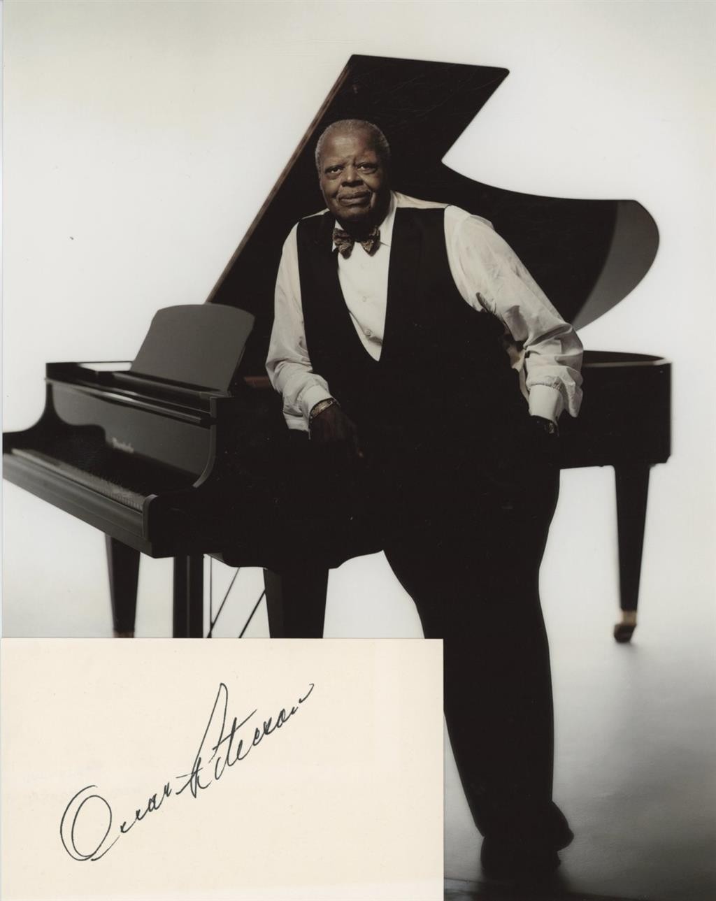 Oscar Peterson- Signed Index Card w/Photo Oscar Peterson- Signed Index Card w/Photo