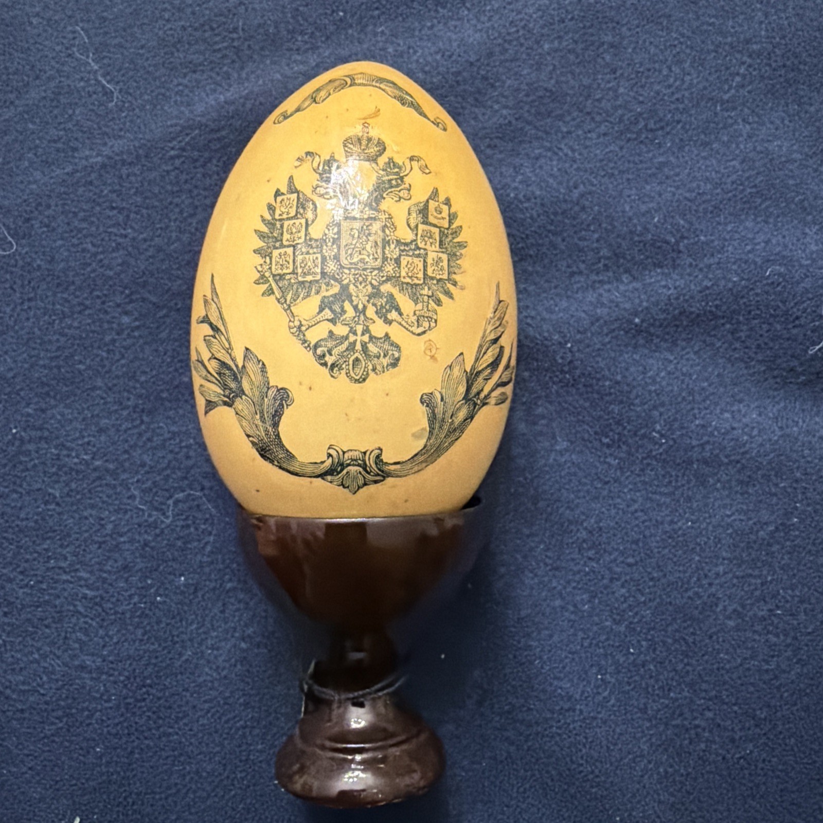 Imperial Vintage Russian Hand Painted Lacquer Wooden Egg On Stand Signed Imperial Vintage Russian Hand Painted Lacquer Wooden Egg On Stand Signed
