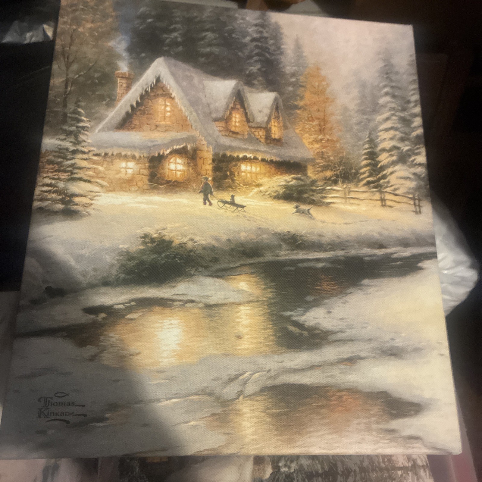 Thomas Kinkade Family at Deer Creek Wall Canvas Print 2010 12x14 