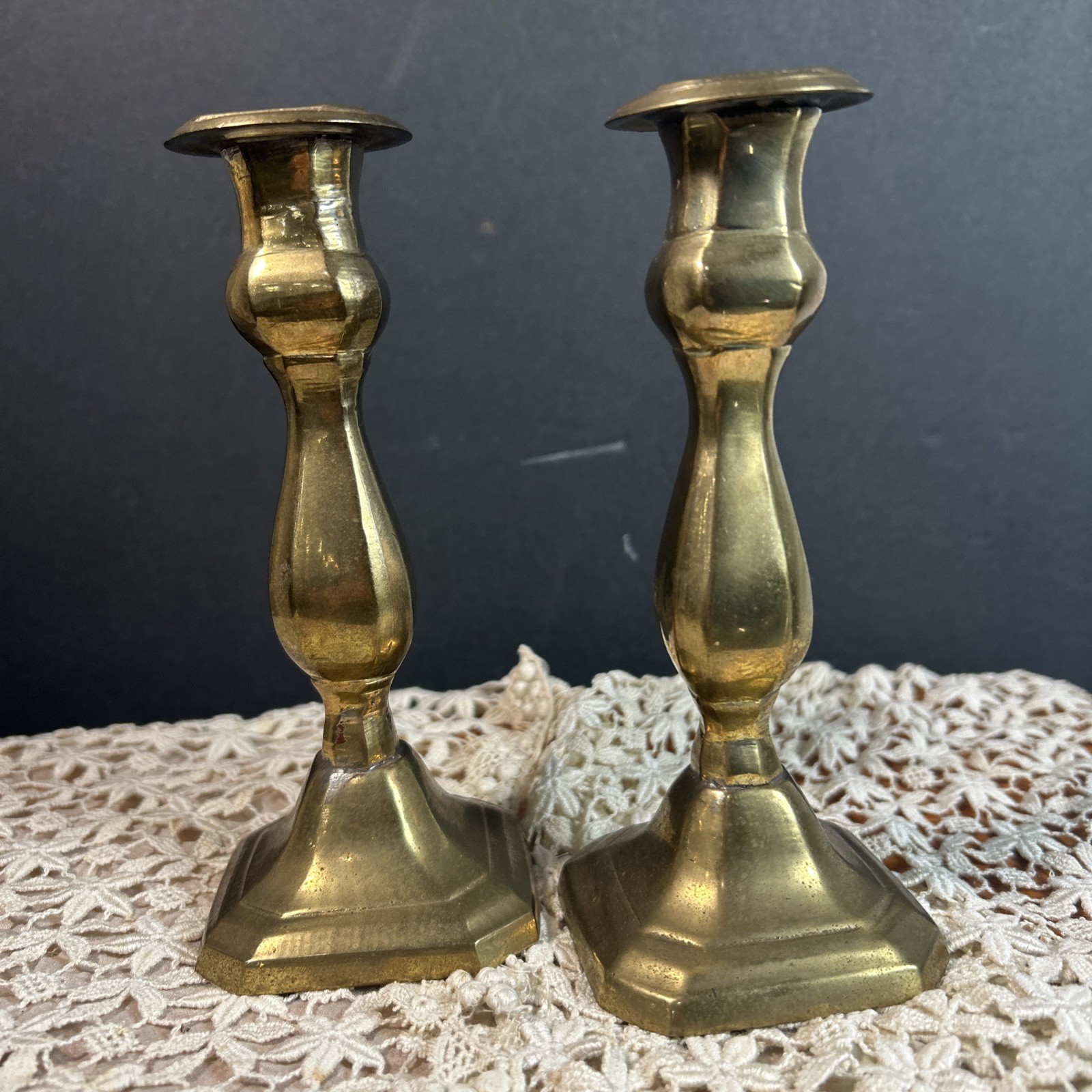 Vintage Solid Brass Candle Holders – Classic Heavy Pair – 6”Tall India