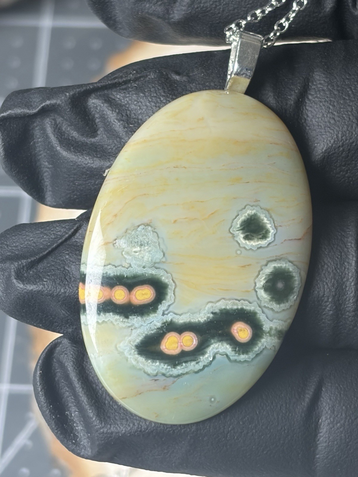 Stunning Ocean Jasper Old Stock Pendant Necklace Orbs Marovato