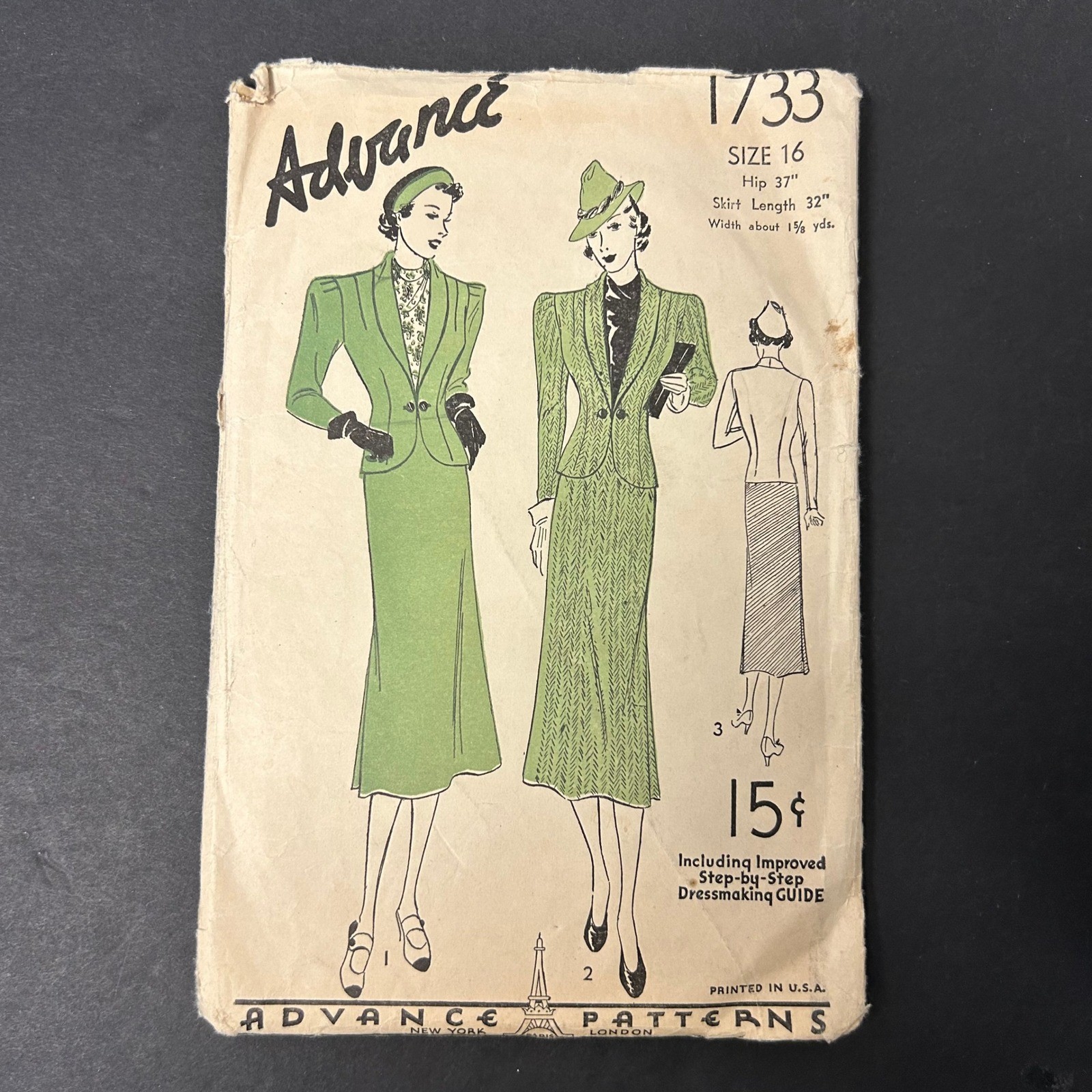 Vintage 30's Advance Sewing Pattern 1733 Women Size 16 Suit Skirt Vintage 30's Advance Sewing Pattern 1733 Women Size 16 Suit Skirt