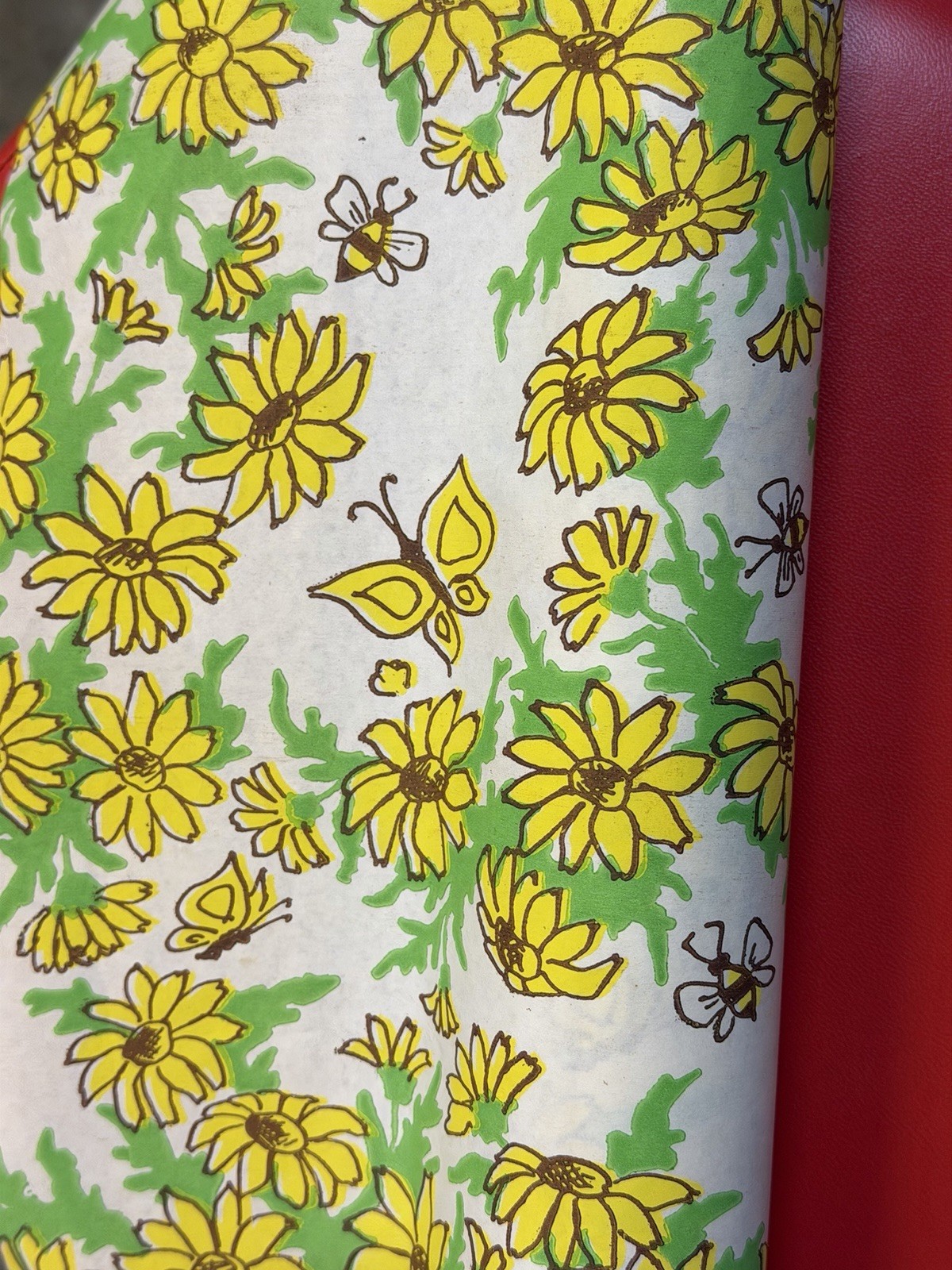 Vintage 1970’s Mid Century Yellow Butterfly Flowers Wrapping Paper