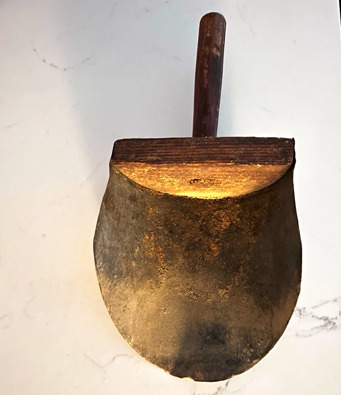 Vintage Original Wood Handle Metal Scoop, Dark Brown Wood, Brown/Black
