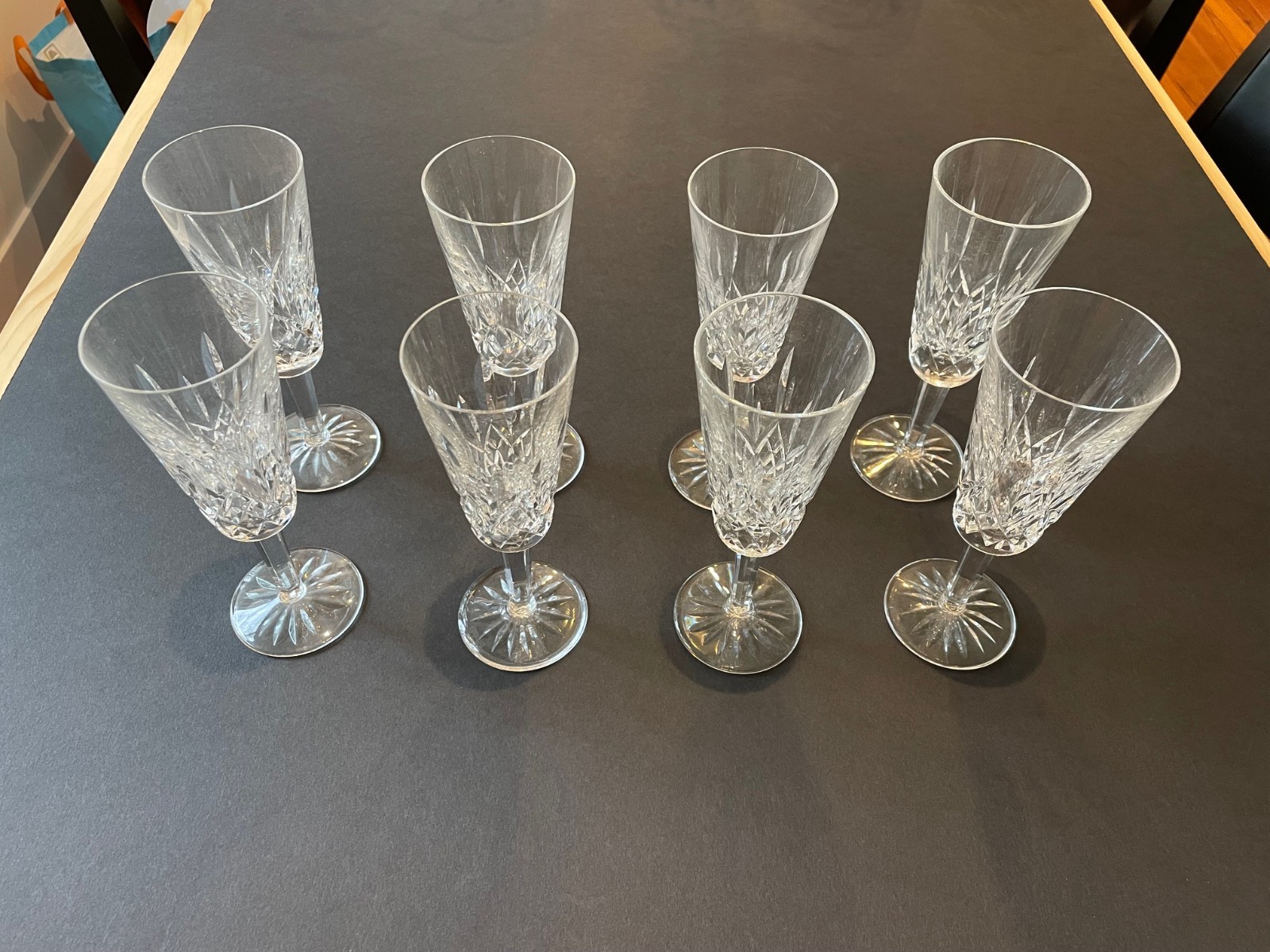 Waterford Crystal Lismore Champagne Flute Glasses Set of 8 - Excellent Condition