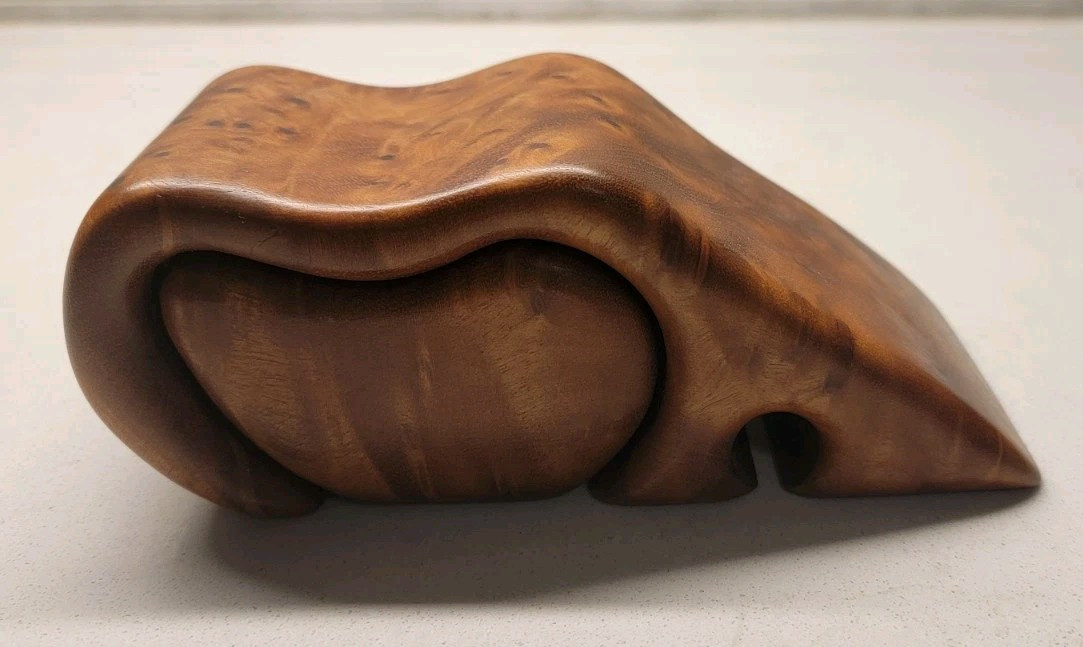 Vintage Fred & Marilyn Buss Signed  Zebra Myrtle Burl Wood Puzzle Box Jewelry 