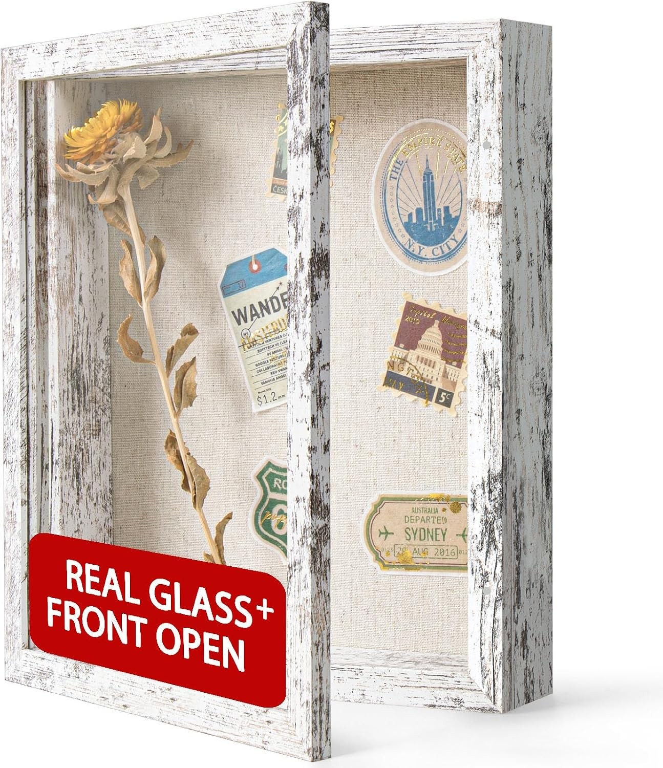 Califortree 8x10 Shadow Box Frame with Linen Back - Real Glass, Push Pins Includ Califortree 8x10 Shadow Box Frame with Linen Back - Real Glass, Push Pins Includ