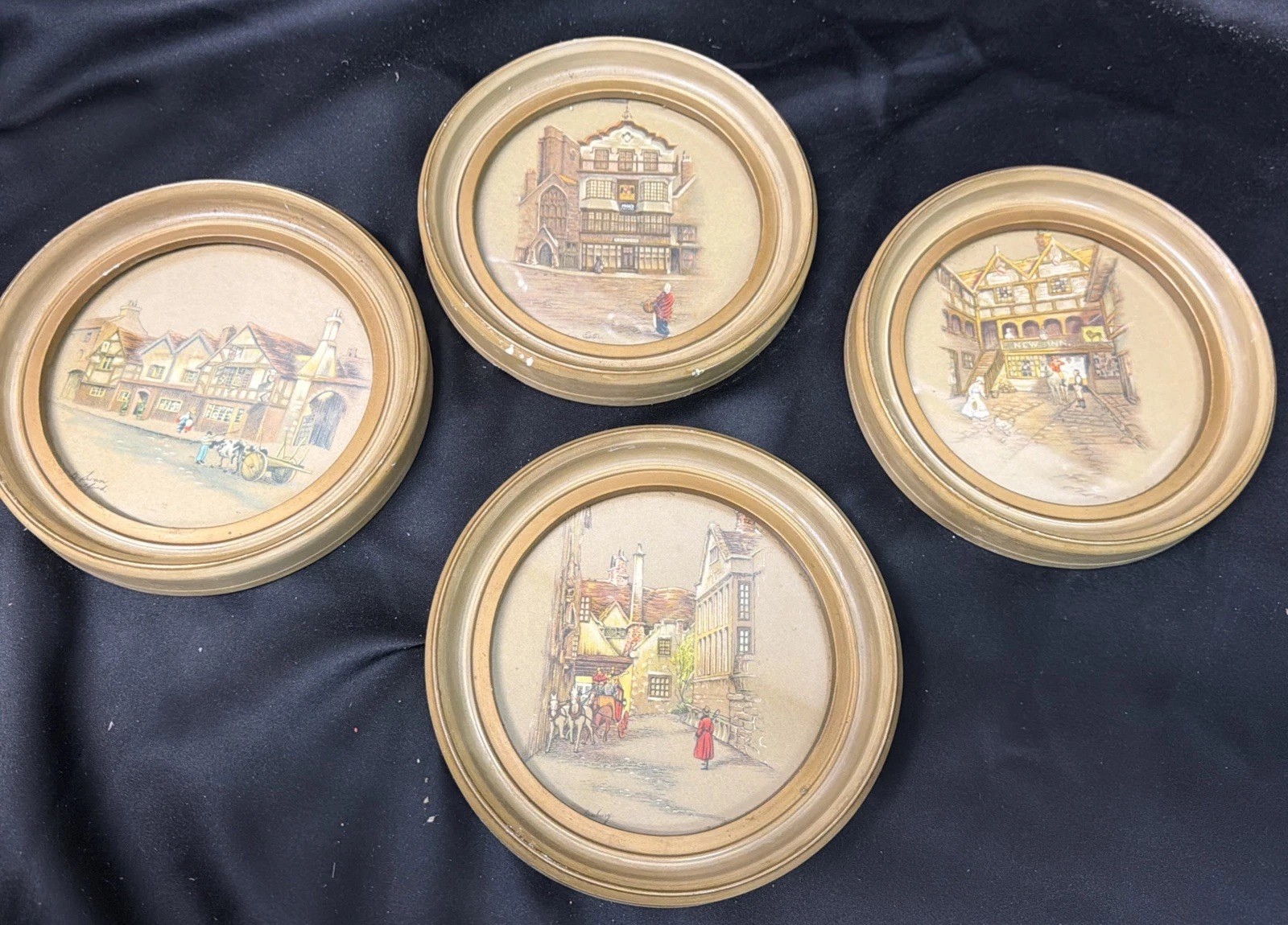 VTG Clyde Cole Framed Lithograph Prints Set of 4 British Town Scenes Open Face VTG Clyde Cole Framed Lithograph Prints Set of 4 British Town Scenes Open Face