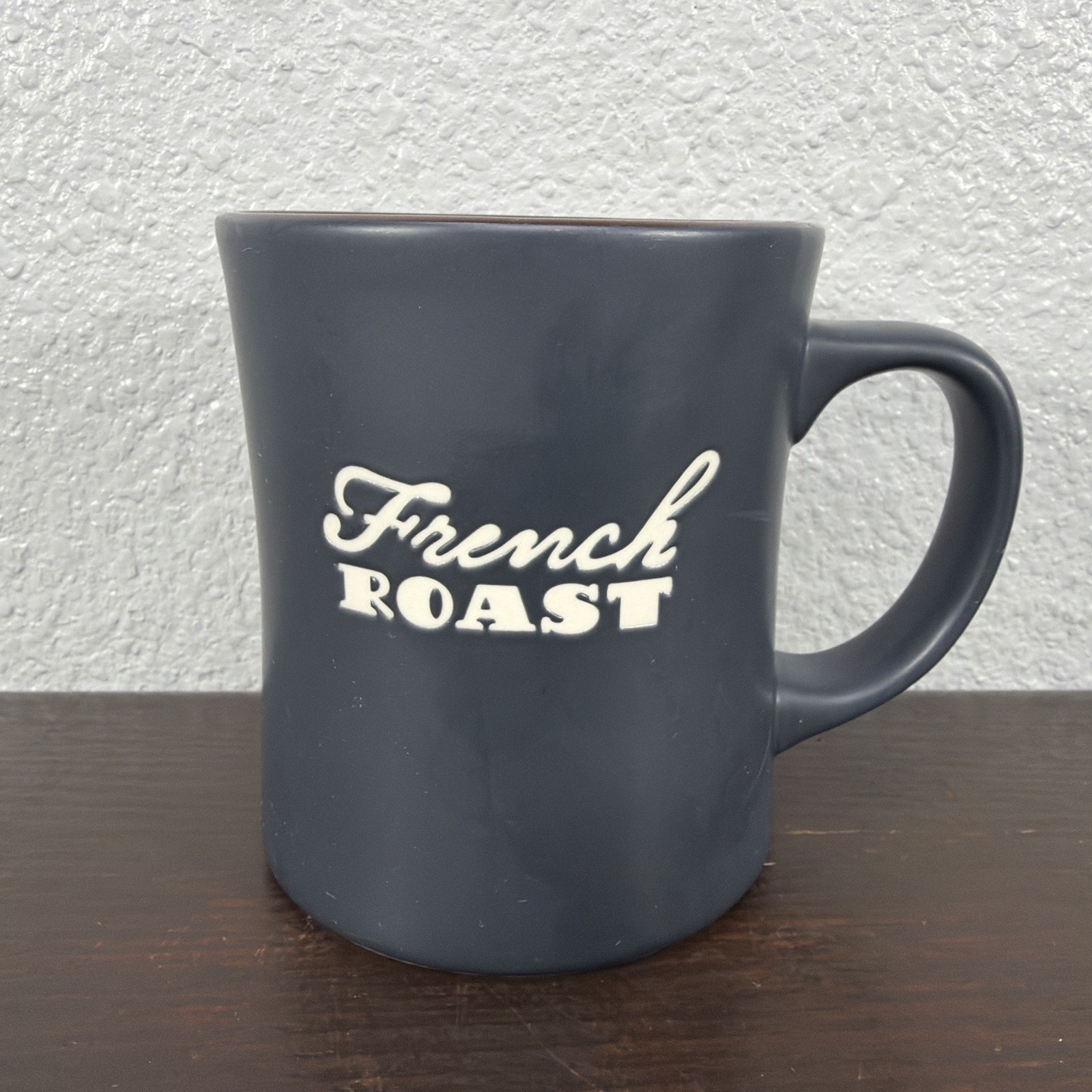 Vntg 2011 Starbucks French Roast Embossed Script Navy Coffee Cup Mug Bone China