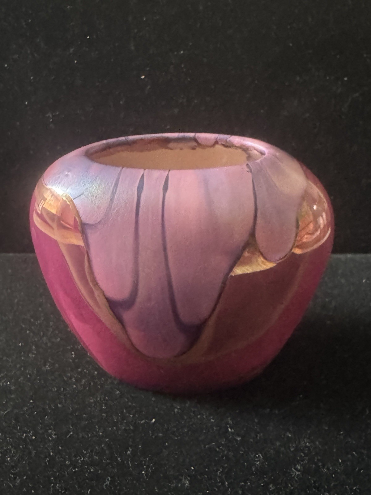 Vtg Nielsen's Handmade Ceramic Vase 24K Gold Overlay Mini Iridescent Luster Drip