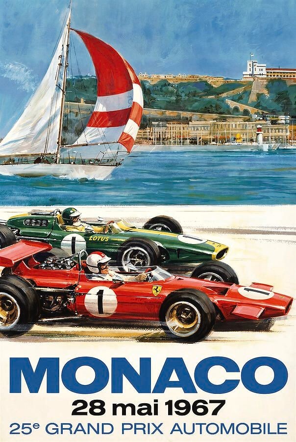 1967 Monaco Grand Prix Automobile Repro Print Poster 13x19