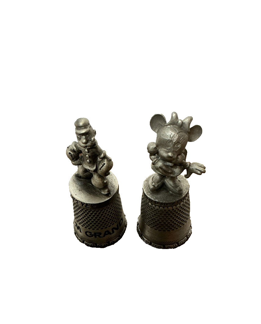 Vintage Popeye & Minnie Mouse Figural Metal Thimbles Lot of 2