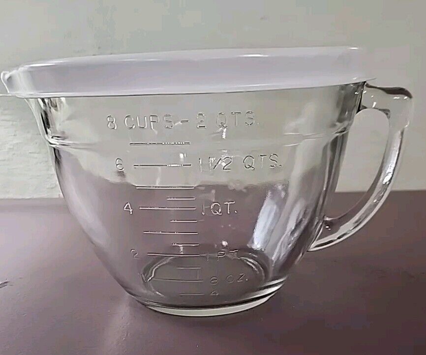 Anchor Hocking Large Clear Glass 2 Quart 8 Cup Measuring Mixing Batter Bowl&Lid 