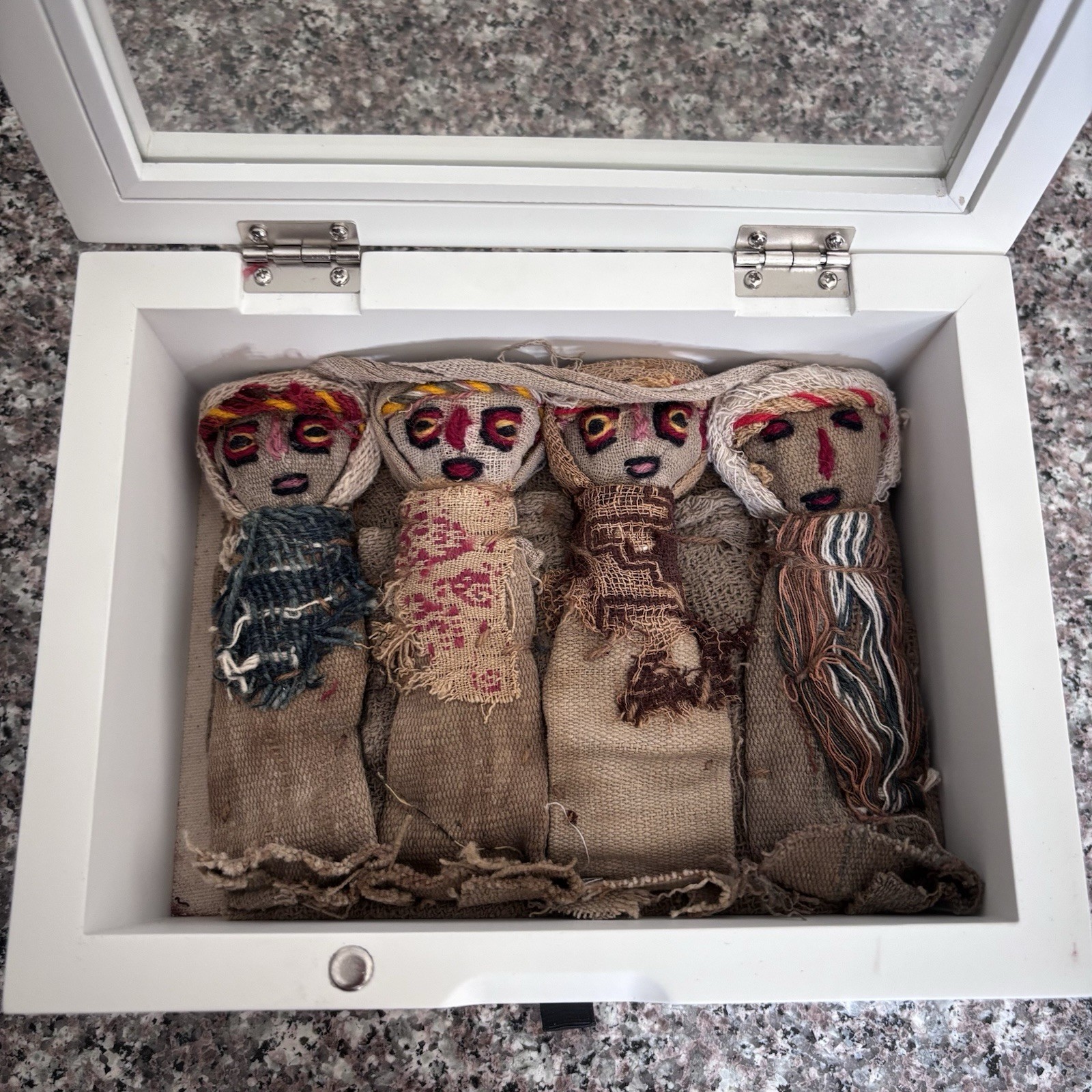 Handmade Folk Art Cloth Dolls – Set of 4 Primitive Embroidered Face Rag Dolls