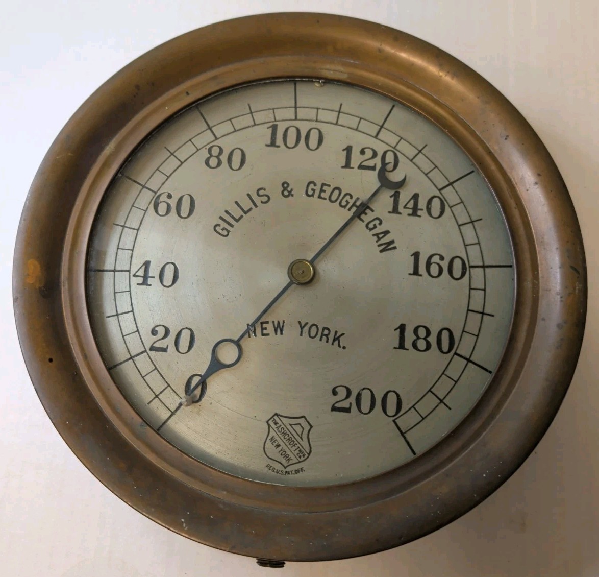 Vintage Ashcroft Large 9.5” Brass 200 PSI Pressure Gauge 20338 Gillis Geoghegan