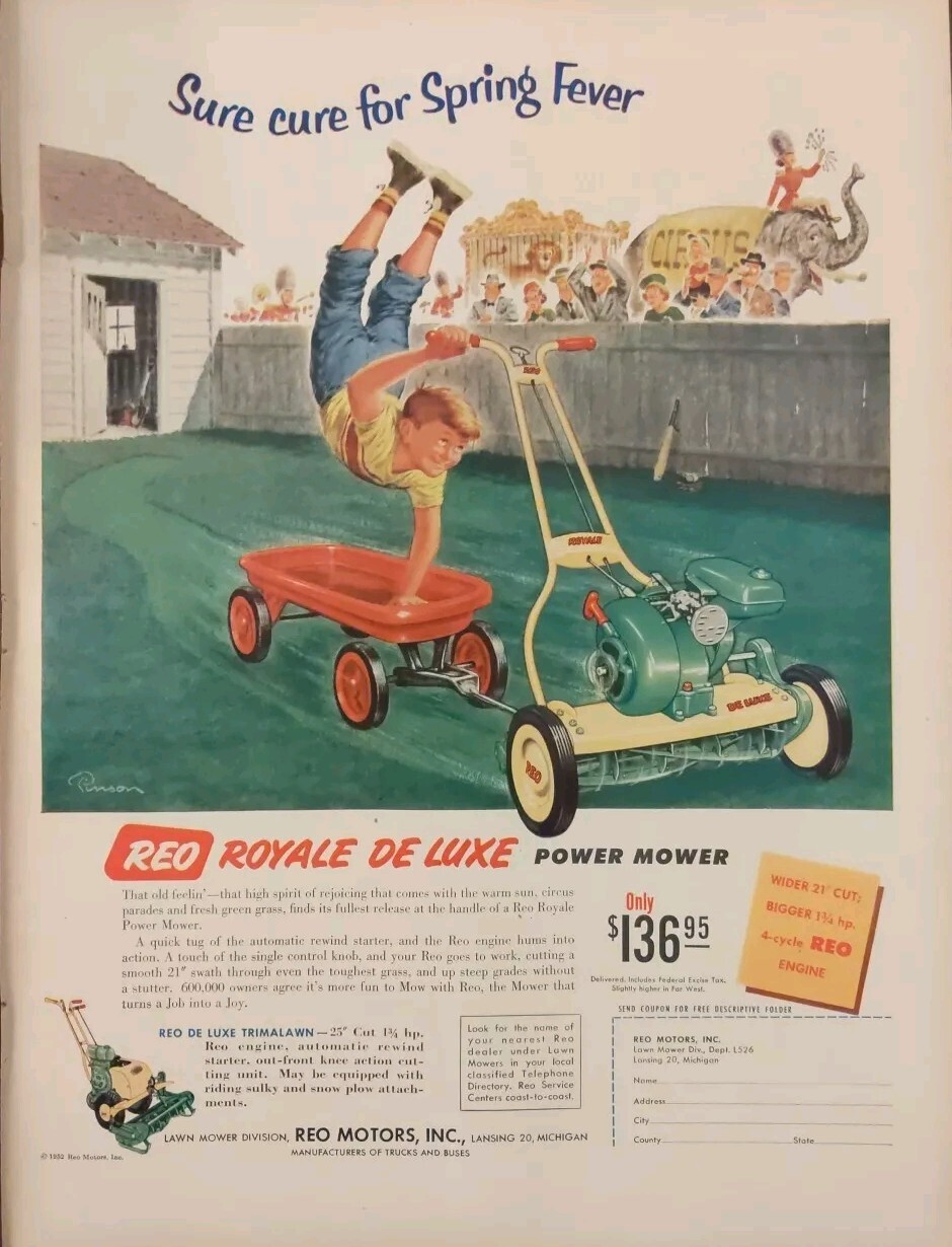 1952 Reo Royale De Luxe Push Small Motor Lawnmower, Reo Motors Inc