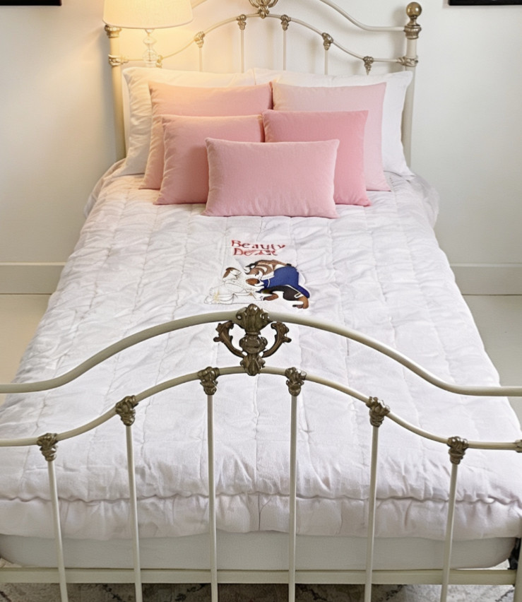 Vintage 1991 Disney Beauty and the Beast Satin Comforter Twin Quilt Embroidered