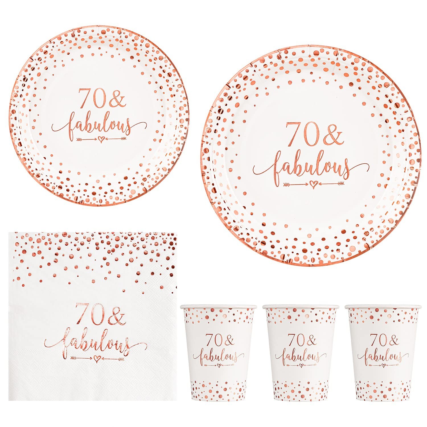 Rose Gold Foil 70 Fabulous Set for Women\'s 70th Birthday Party Decor, Disposa... Rose Gold Foil 70 Fabulous Set for Women\'s 70th Birthday Party Decor, Disposa...