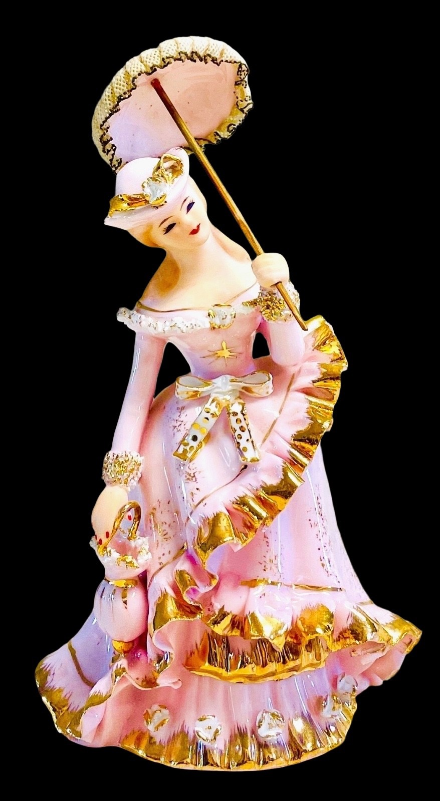 1956 Geo. Z. Lefton EXCLUSIVE Japan Pink Victorian Lady W Parasol KW10566A MINT