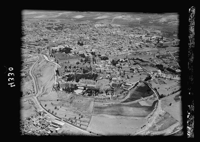 Photo:Jerusalem Old City Palestine Israel 1931 aerial view Mount Zion