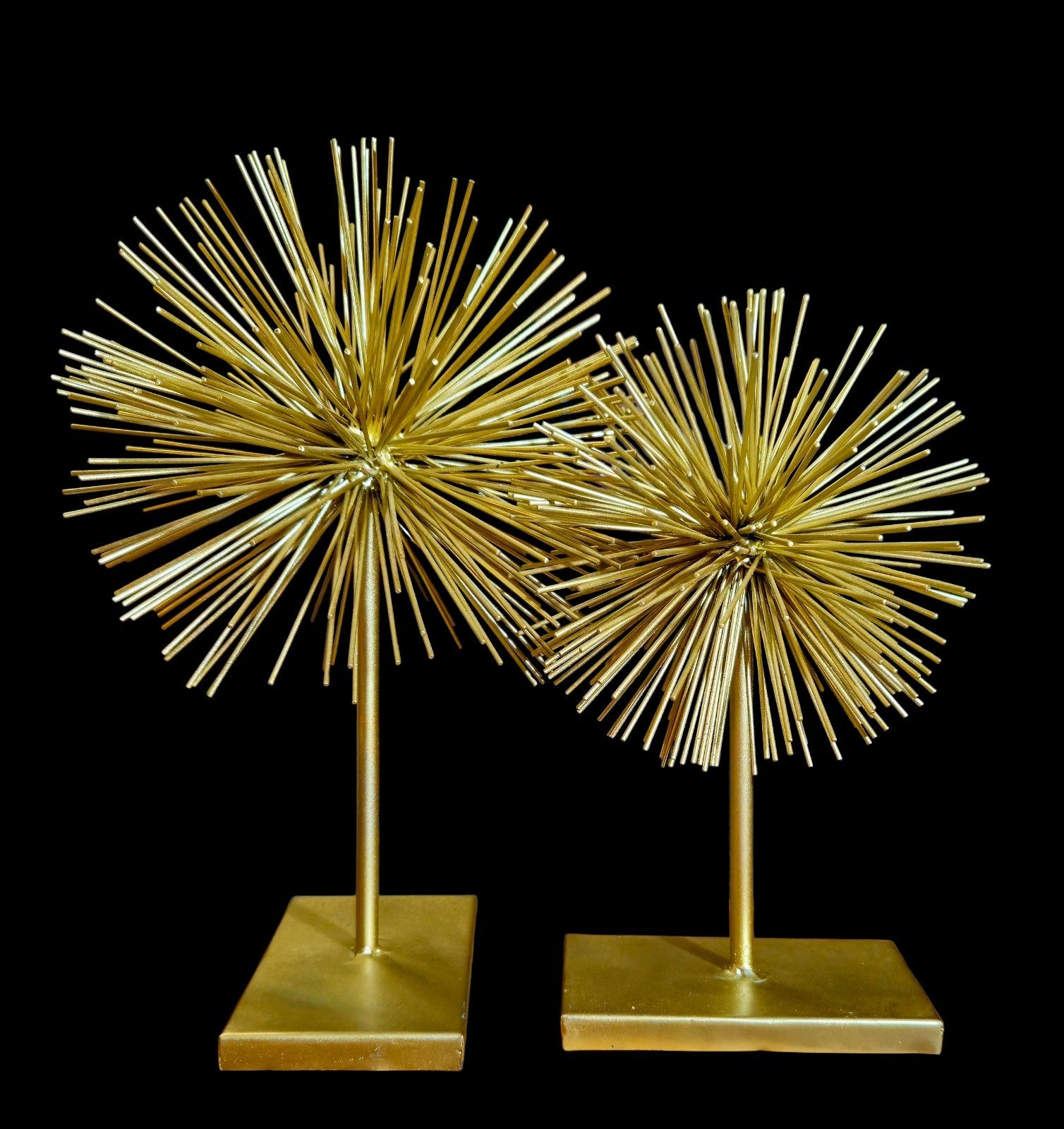 2 Vintage Mid-Century Style Metal Starburst Urchin Pom Pom Gold Sculpture 2 Vintage Mid-Century Style Metal Starburst Urchin Pom Pom Gold Sculpture