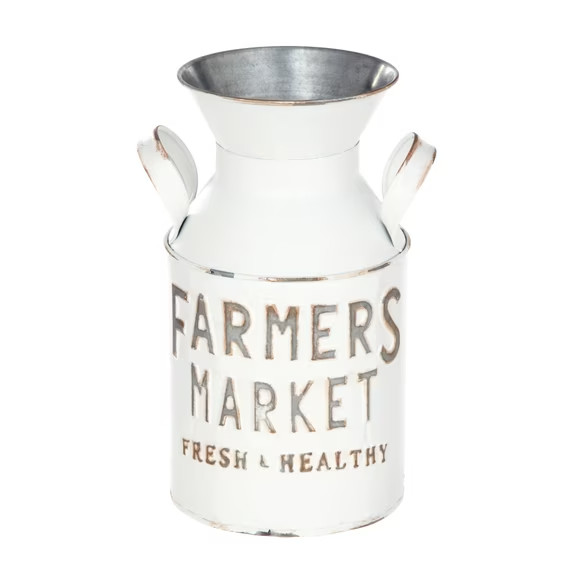 Mainstays Farmers Market Metal Milk Jug Décor with Handles, White, 10.4\ Mainstays Farmers Market Metal Milk Jug Décor with Handles, White, 10.4\