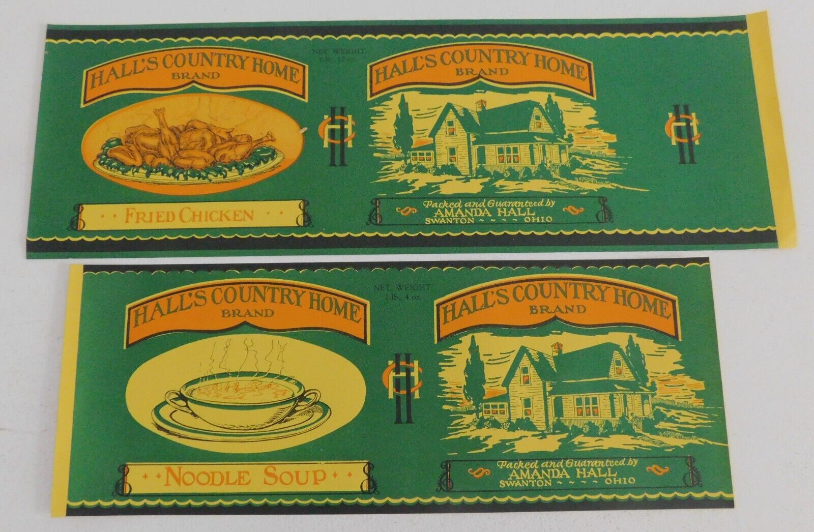 2 Different Vintage Hall's Country Home Can Labels..Swanton, Ohio