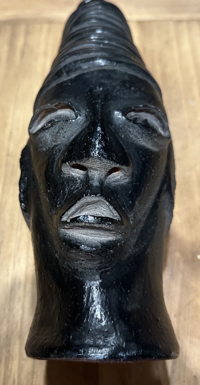 Vintage Antique Black TerraCotta Clay African Tribal Head Statue 12” Tall NICE