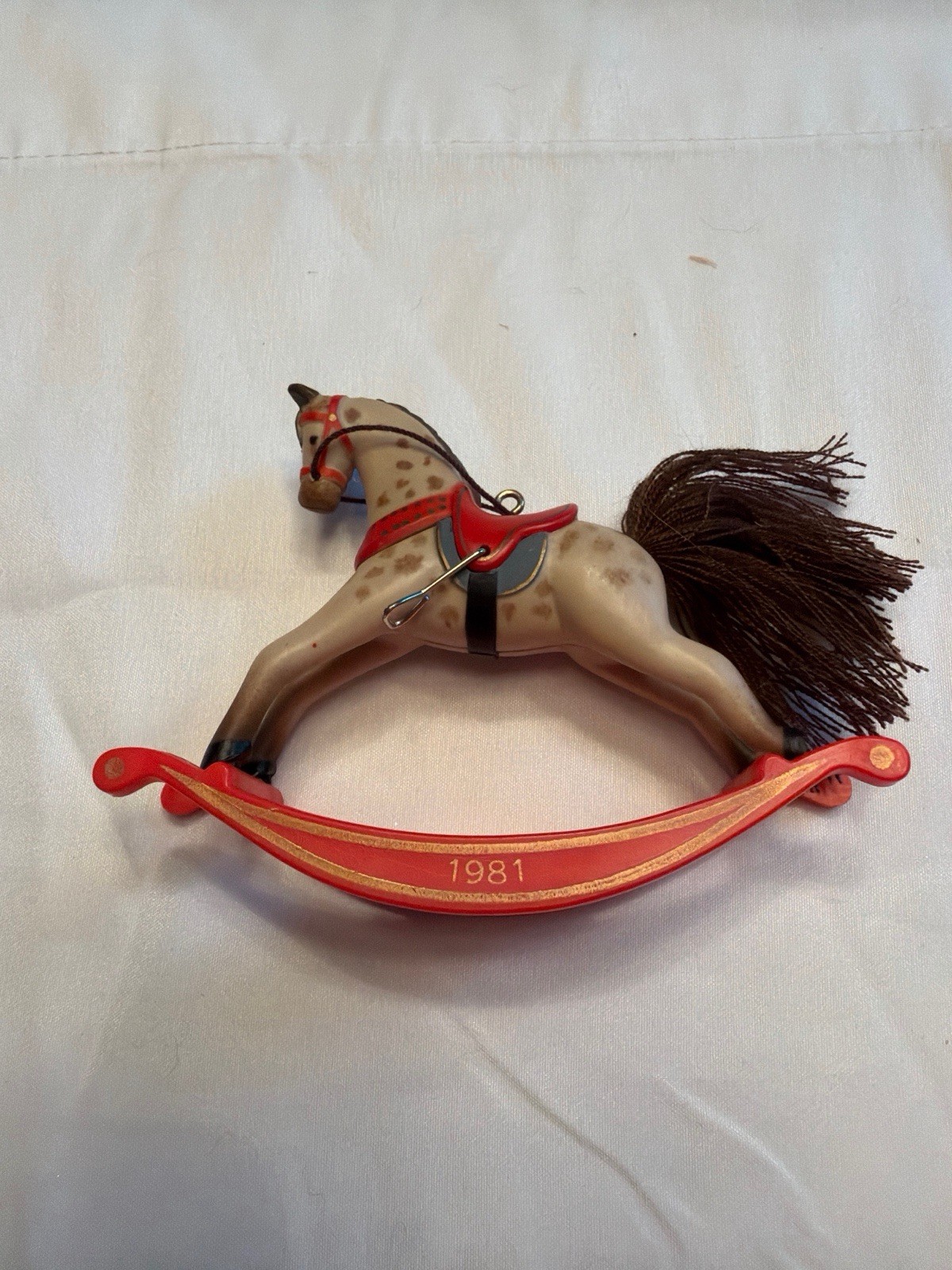 Vintage 1981 Hallmark Rocking Horse Ornament #1 First in Series Dappled Red Base Vintage 1981 Hallmark Rocking Horse Ornament #1 First in Series Dappled Red Base