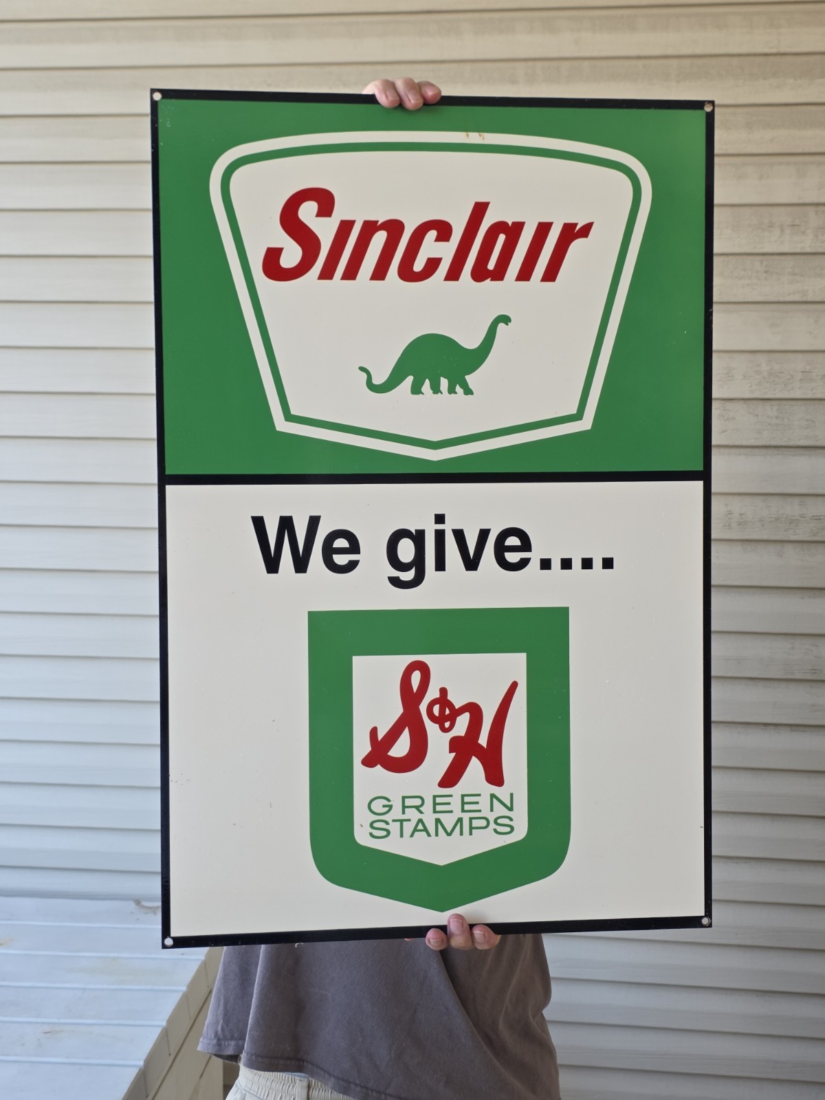 GIANT VINTAGE SINCLAIR GASOLINE PORCELAIN SIGN S & H GREEN STAMPS 30 GIANT VINTAGE SINCLAIR GASOLINE PORCELAIN SIGN S & H GREEN STAMPS 30