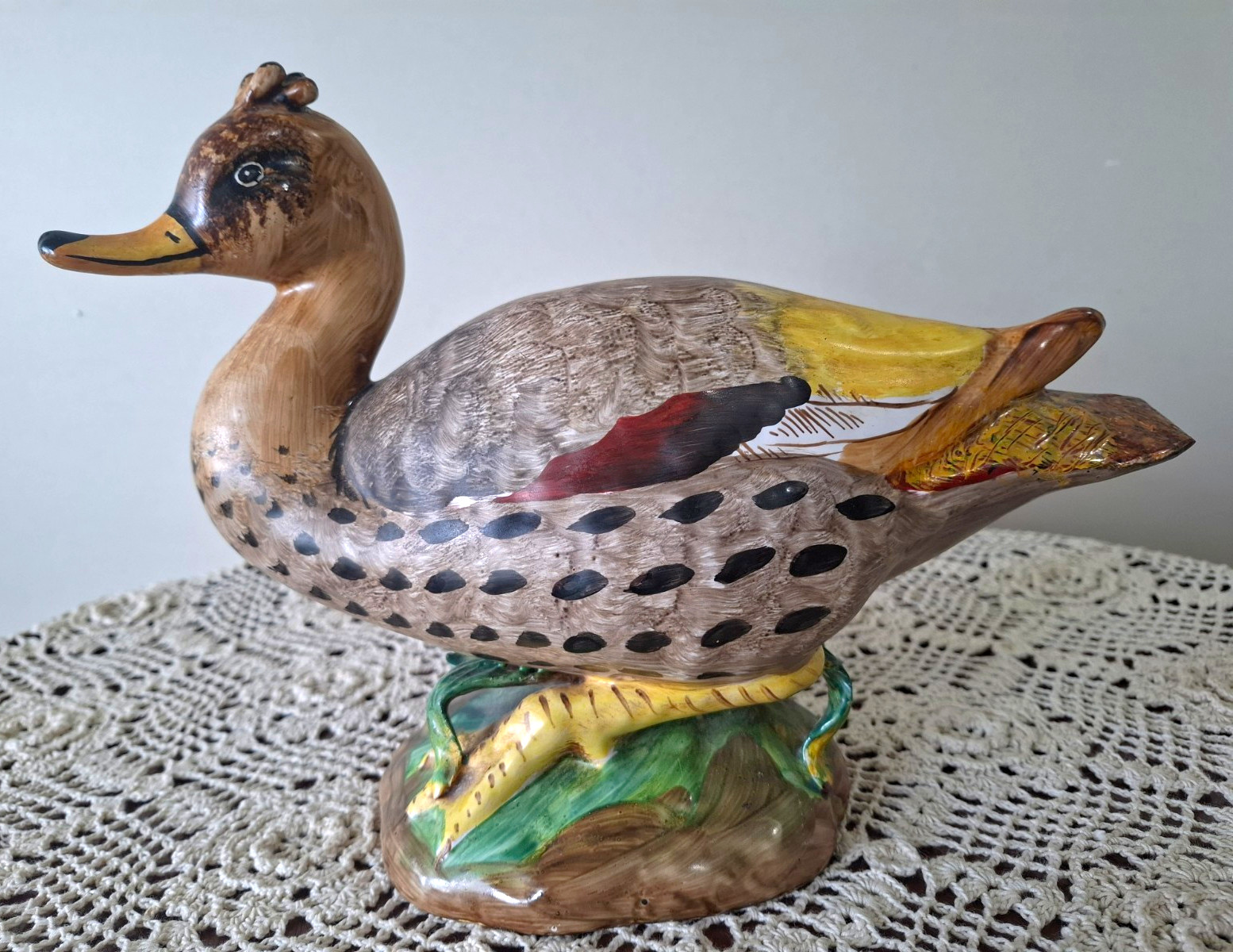 Rare Vintage Majolica Cantagalli Glazed Duck Figure Statue Italy Boston Store