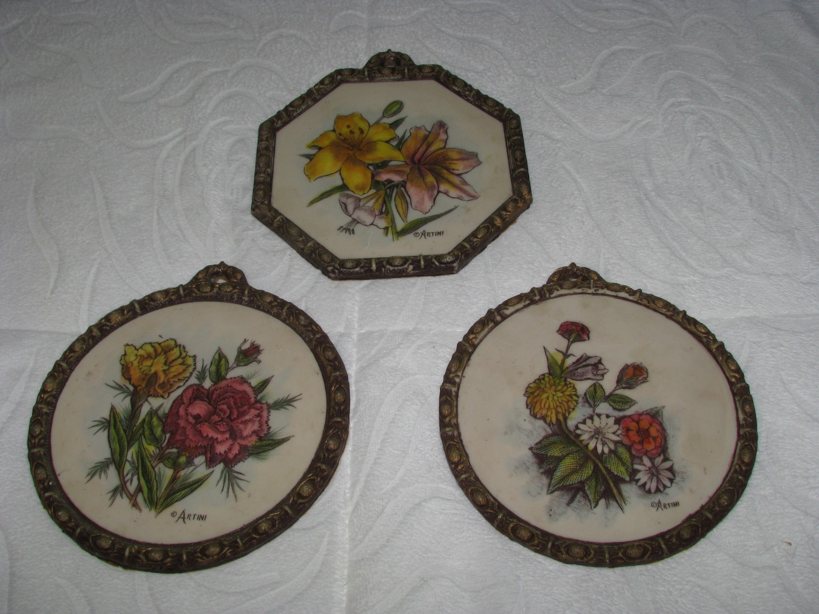 Group of 3 VTG ARTINI Floral Sculptured Signed Wall Plaques