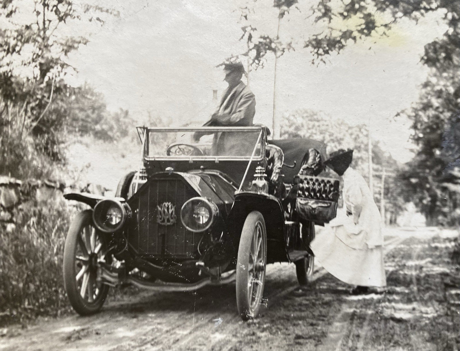Touring Car Antique Car with Crest on Grill Early 1900s Vintage Photo