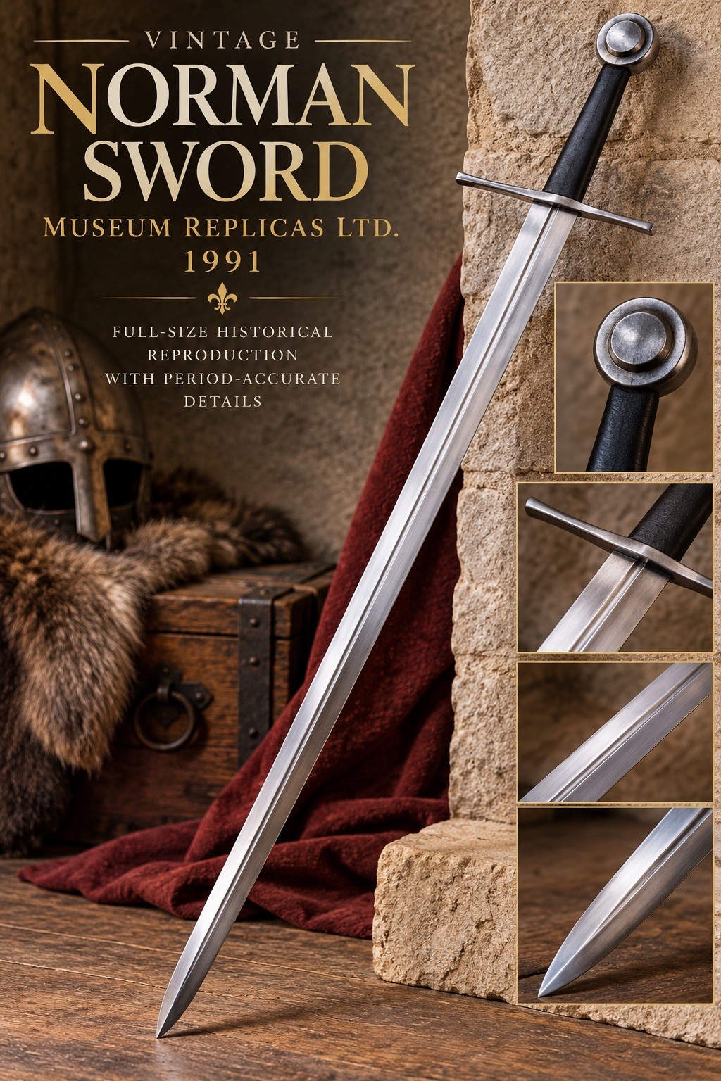 1991 Vintage Norman Sword Medieval Knight 11th Century Reproduction