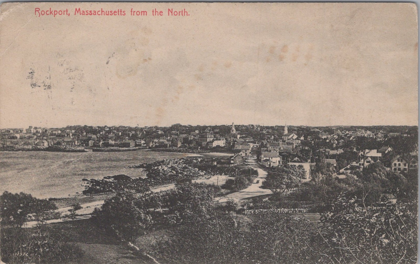 Rockport From The North MA 1912 Harbor Scene Church Steeple Rocky Coast Postcard
