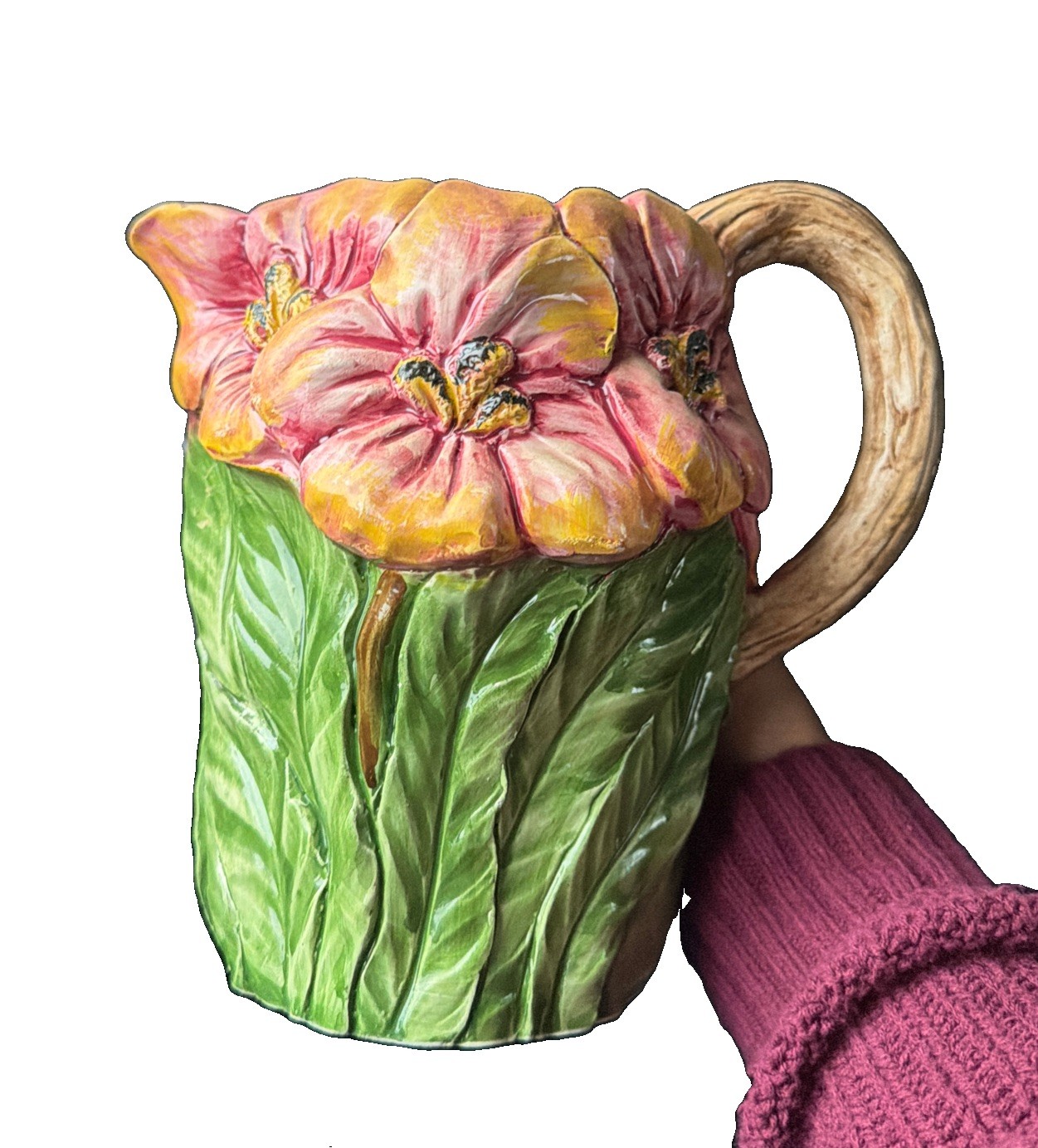 Vintage Ceramiche di Bassano 3D Ceramic Floral Vase Hand Painted in Italy Unused Vintage Ceramiche di Bassano 3D Ceramic Floral Vase Hand Painted in Italy Unused