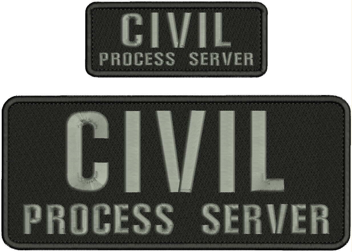 CIVIL PROCESS SERVER EMB PATCHES 4x10 AND 2x5 HOOK ON BACK GREY ON BLACK