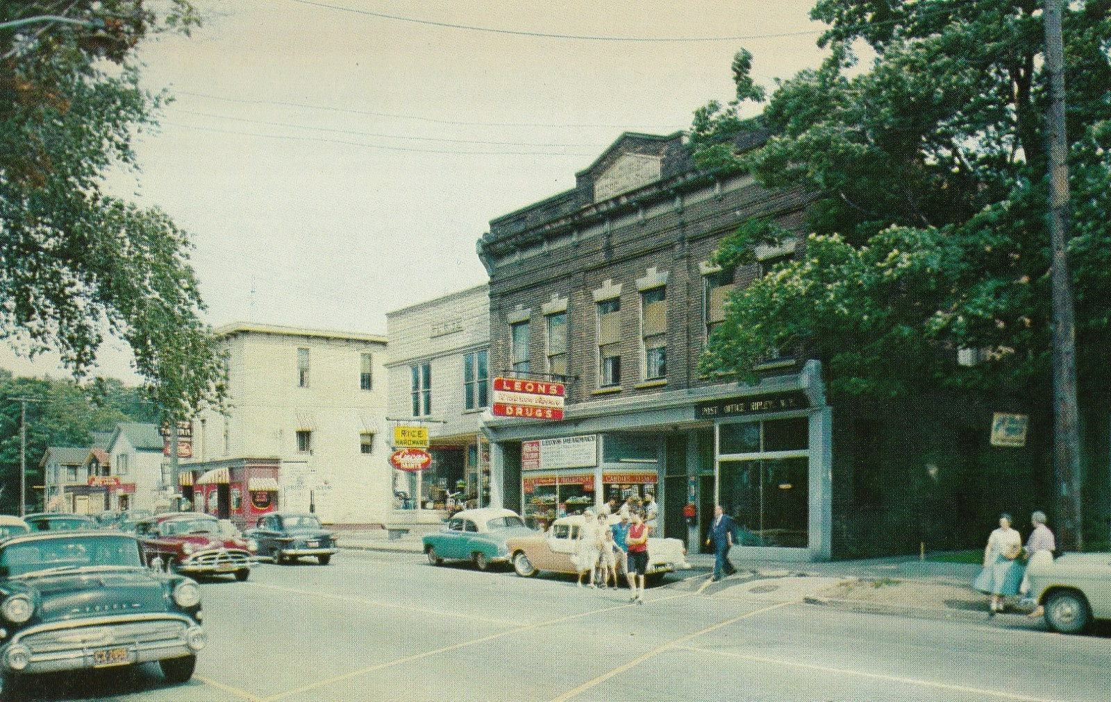 Vintage Main Street Ripley New York Postcard 1950s Cars Leon's Drugs Vintage Main Street Ripley New York Postcard 1950s Cars Leon's Drugs
